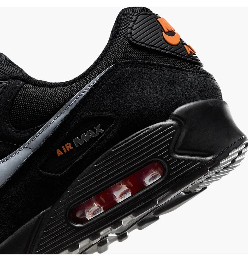 Nike Air Max 90 Black Metallic Cool Grey Orange DO6706-010 hiel
